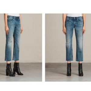 AllSaints Serene Destroy Kick Flare Jeans w26 +MEASUREMENT Rigid denim